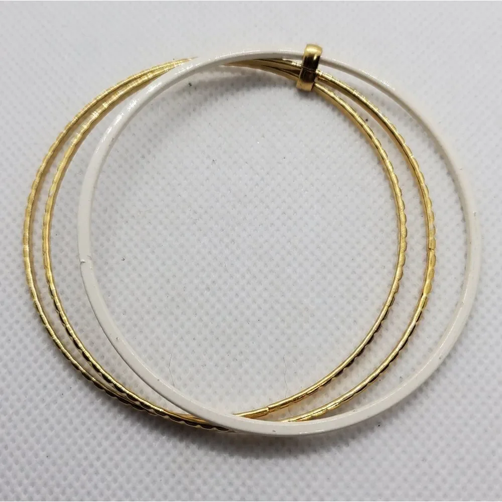 Vintage Gold Tone & White Set of 3 Bangle Bracelets - Picture 5 of 5